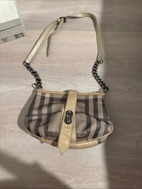 Burberry Beige and Brown Check Shoulder Bag with Chain Strap
